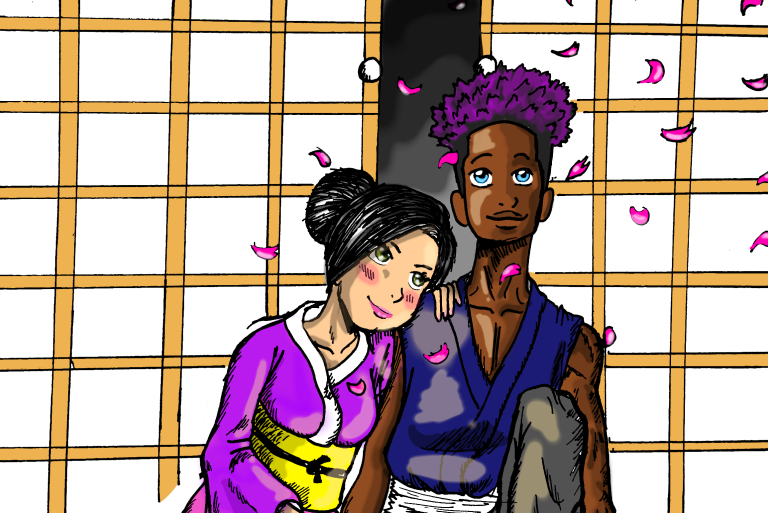 Couple watching Sakura Petals